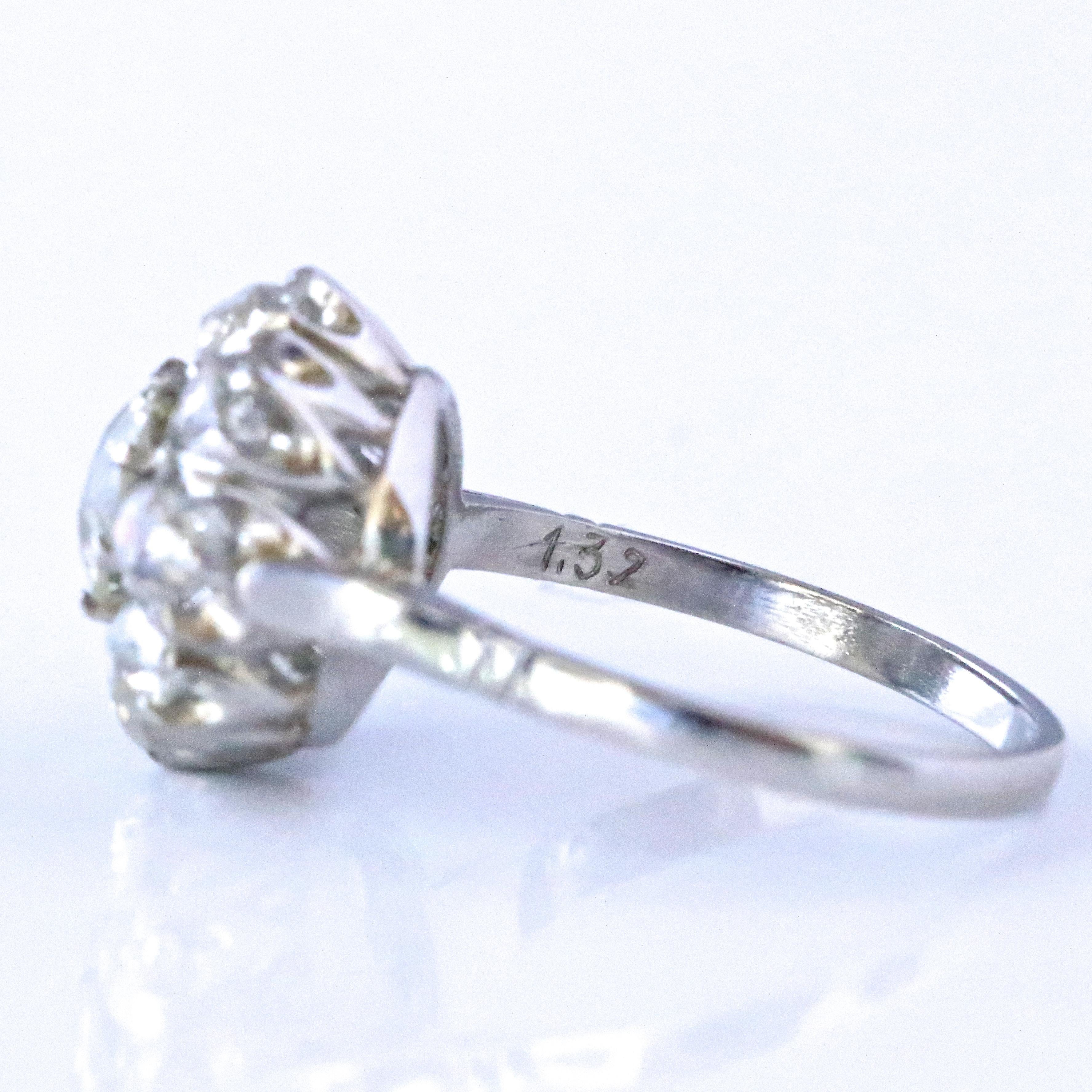 Women's Victorian Style Old European Cut Diamond Platinum Cluster Ring