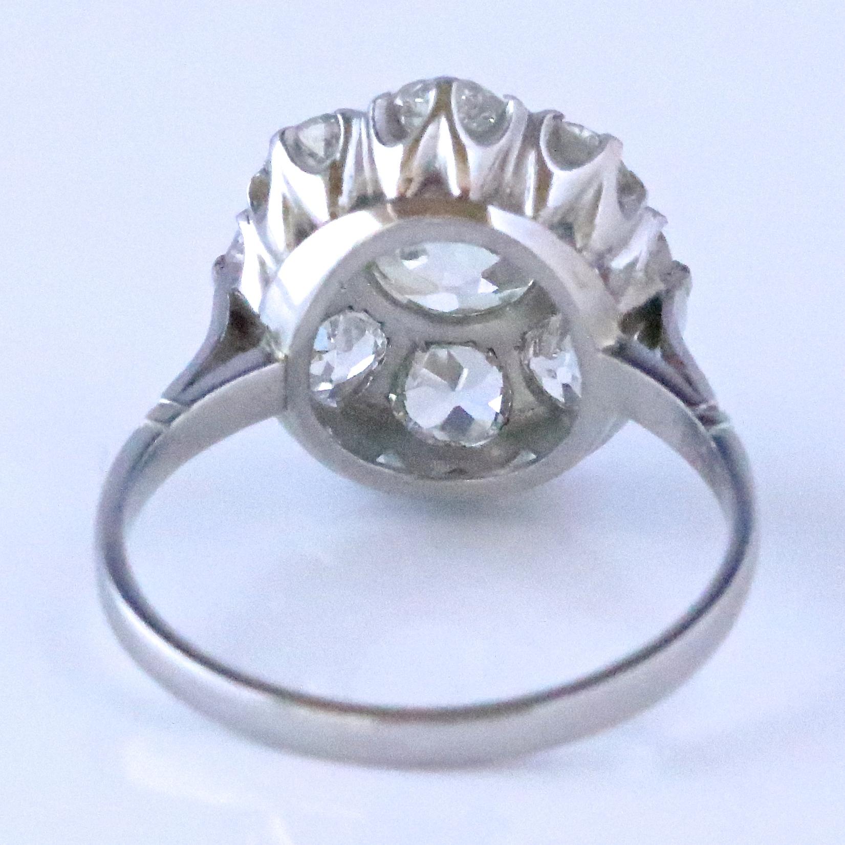 Victorian Style Old European Cut Diamond Platinum Cluster Ring 1