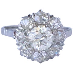 Victorian Style Old European Cut Diamond Platinum Cluster Ring