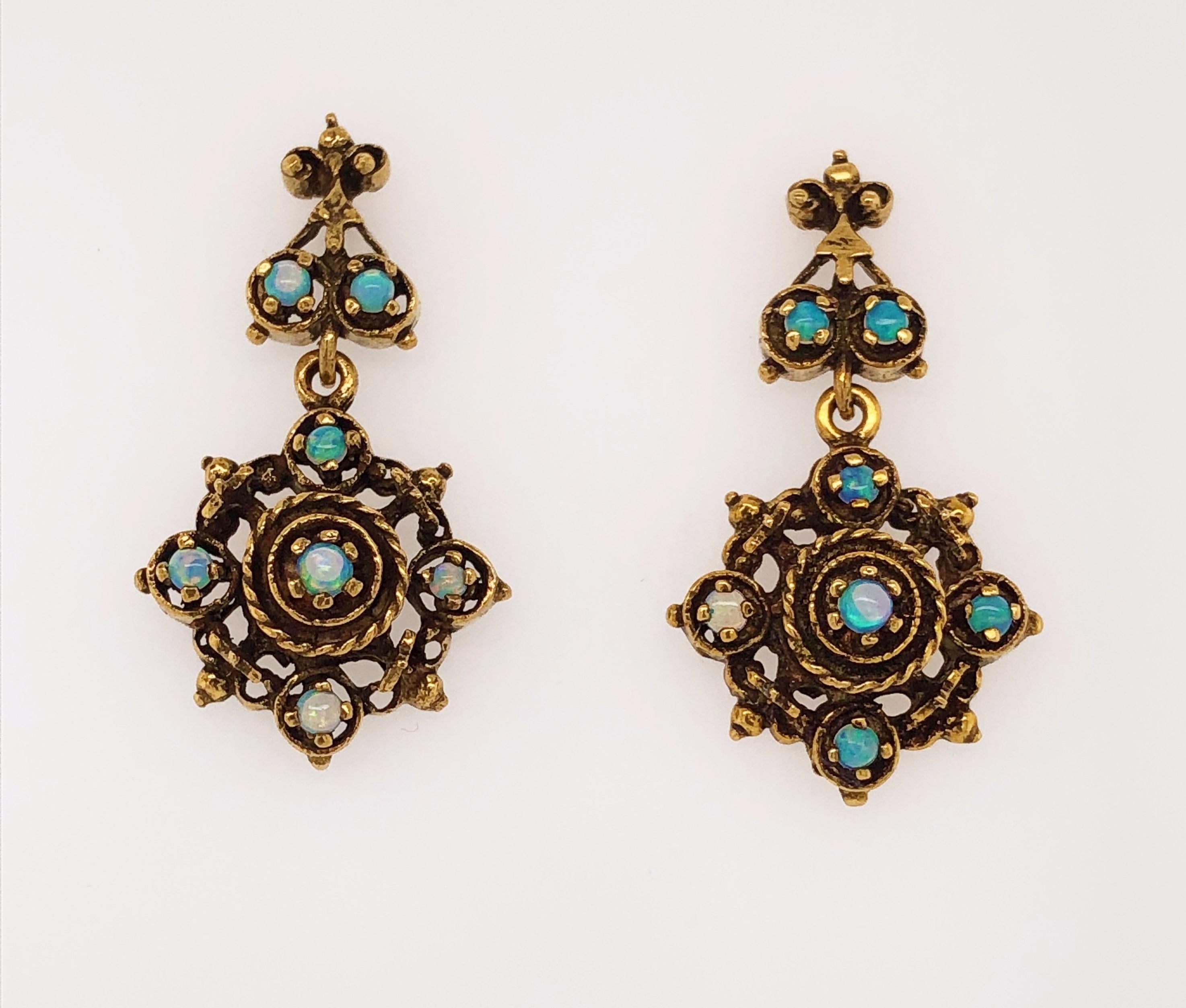 Victorian Style Opal Gold Medallion Earrings In Excellent Condition In Mount Kisco, NY