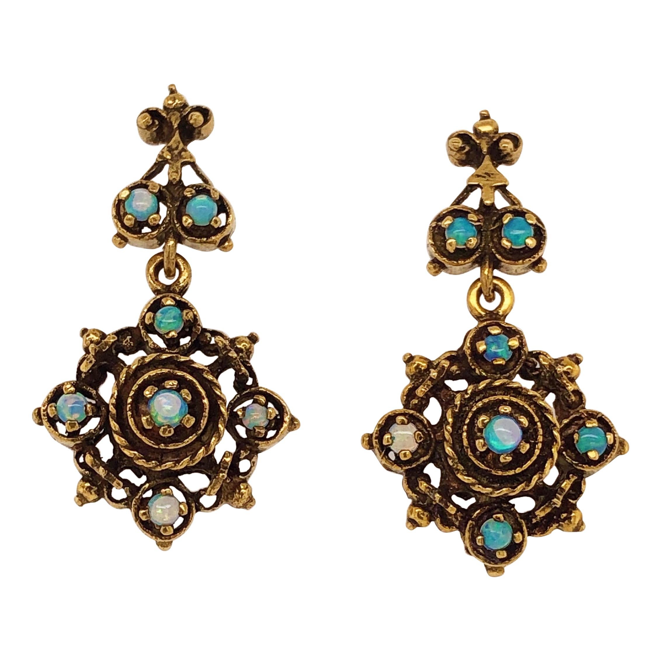 Victorian Style Opal Gold Medallion Earrings