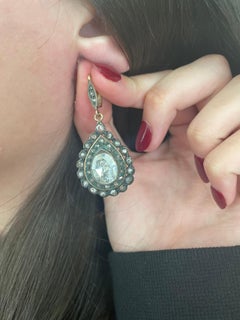 Victorian Style Oval Rose Cut Diamond Drop Earrings