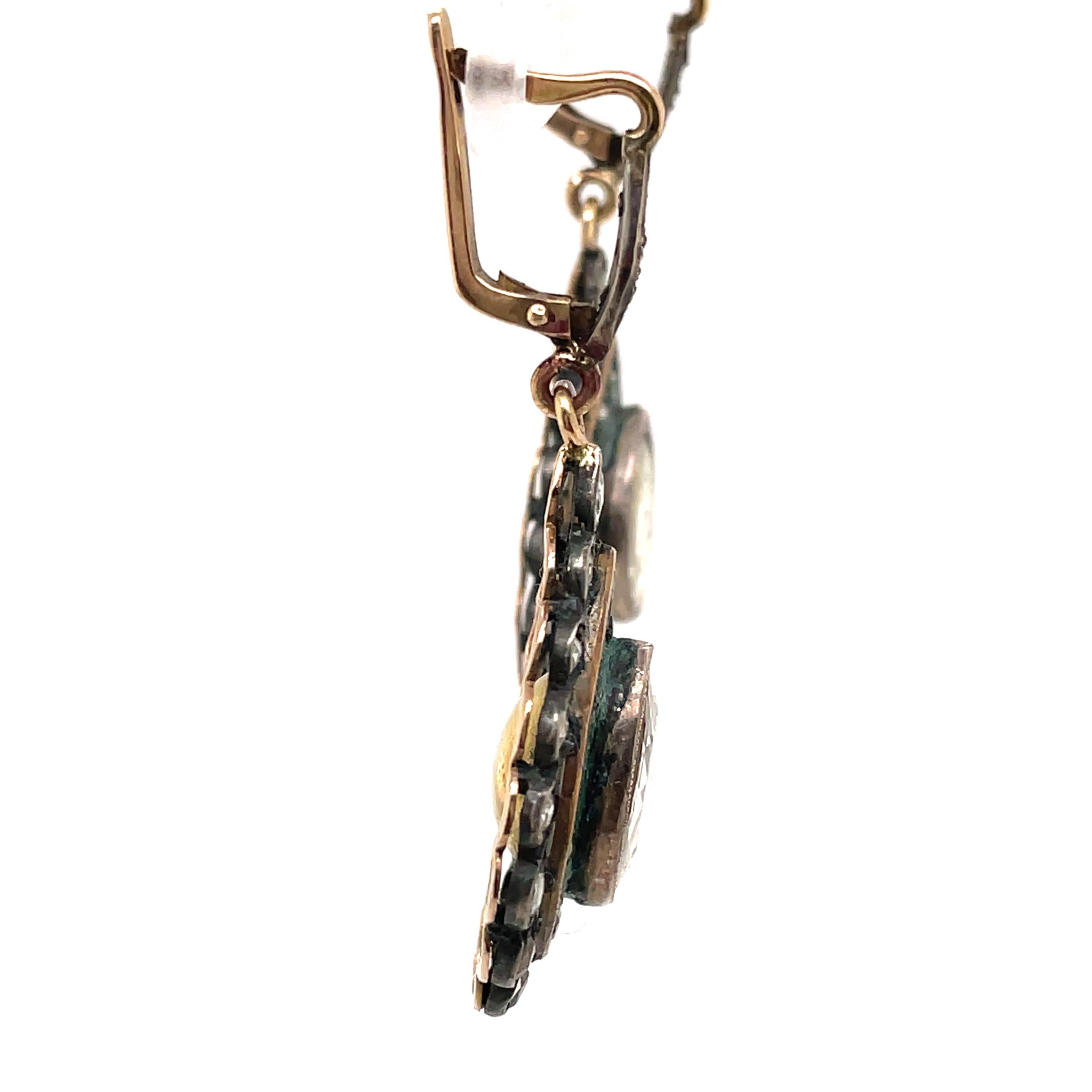 Ovale Diamant-Tropfen-Ohrringe im viktorianischen Stil im Rosenschliff im Zustand „Gut“ im Angebot in BEVERLY HILLS, CA