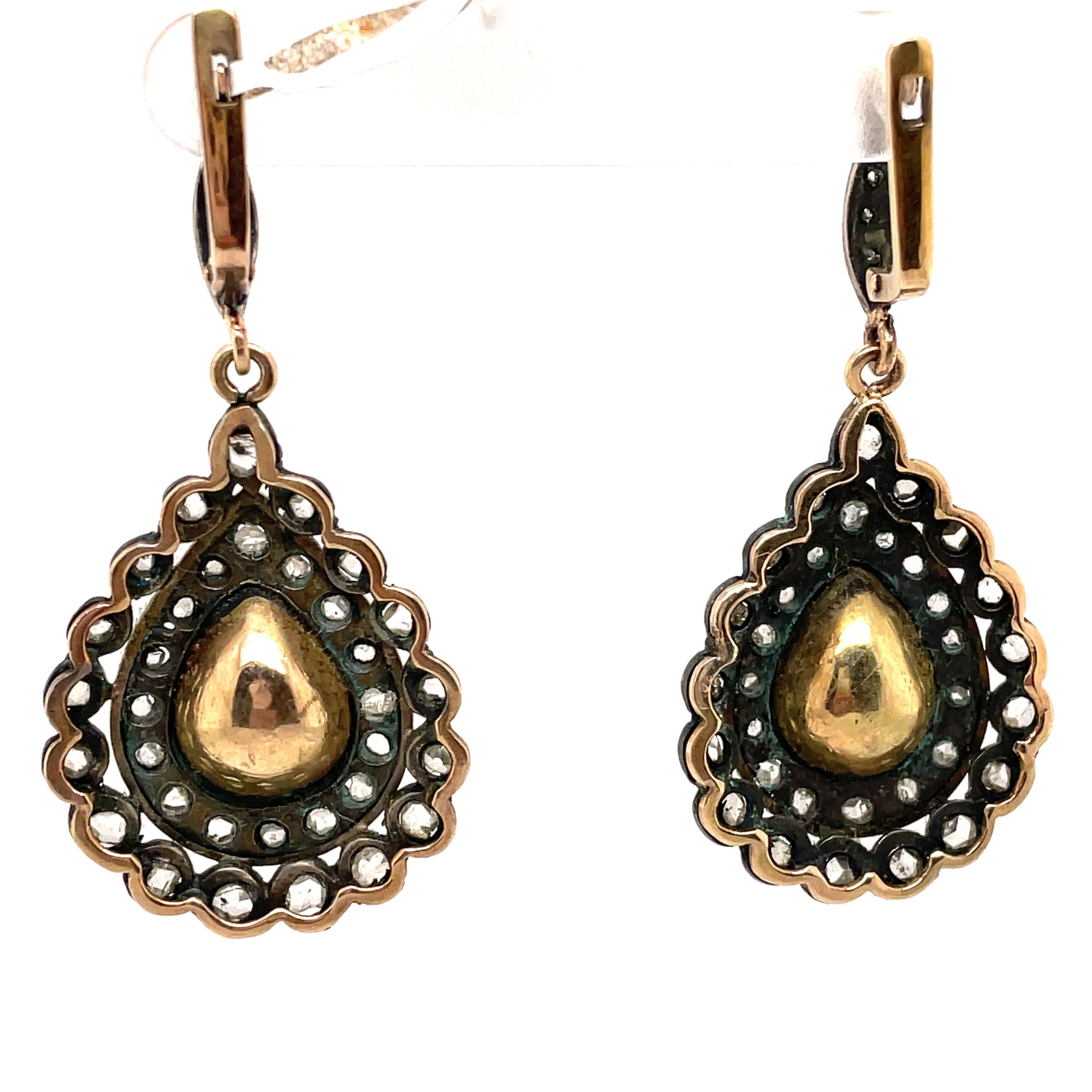 Ovale Diamant-Tropfen-Ohrringe im viktorianischen Stil im Rosenschliff Damen im Angebot
