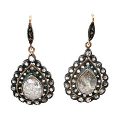 Pendientes de gota de diamante talla rosa oval estilo victoriano