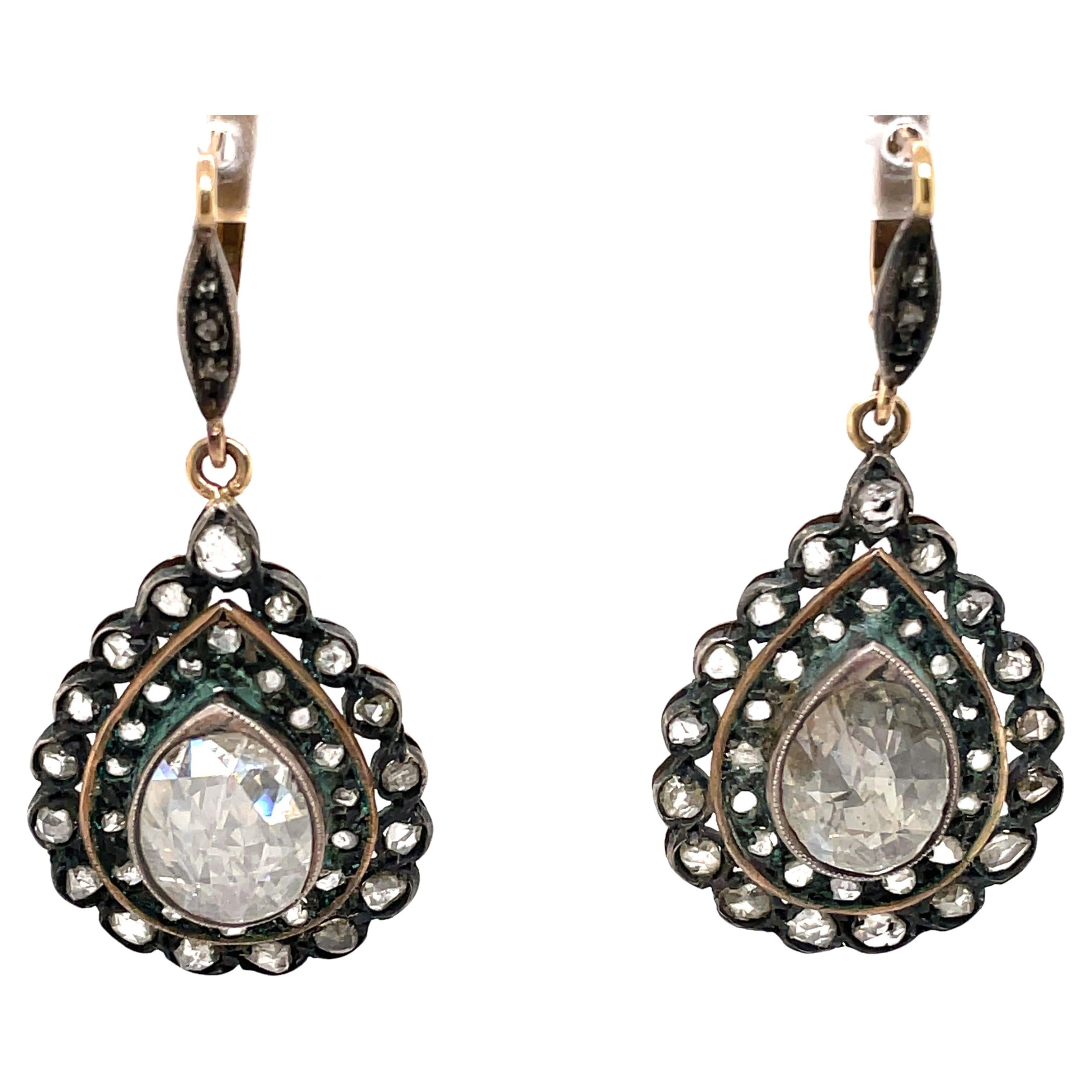 Late Victorian Old Mine-Cut Diamond Rose Gold Double Drop Earrings at ...
