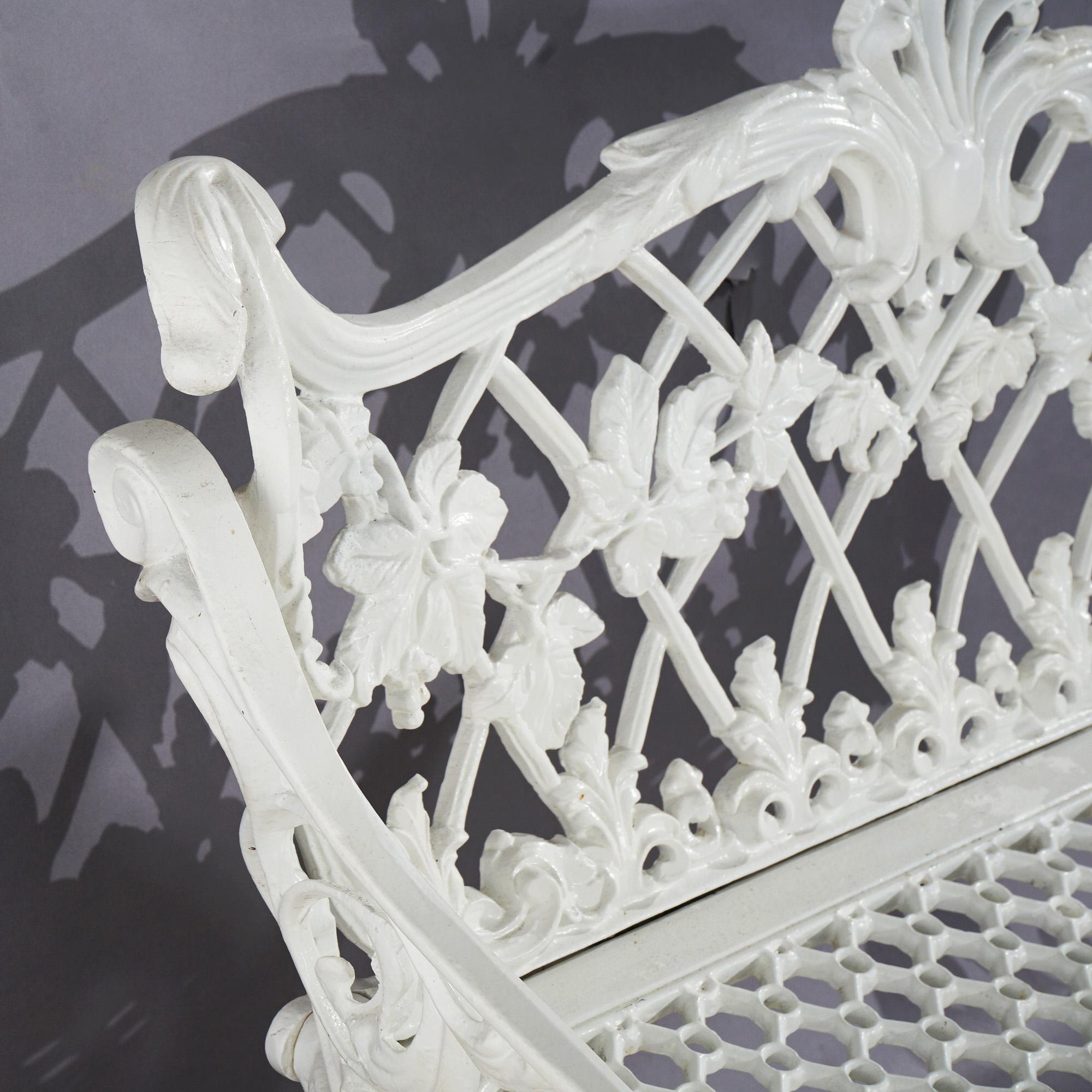 Victorian Style Painted Cast Metal Foliate & Lattice From Garden Settee 20thC For Sale 2