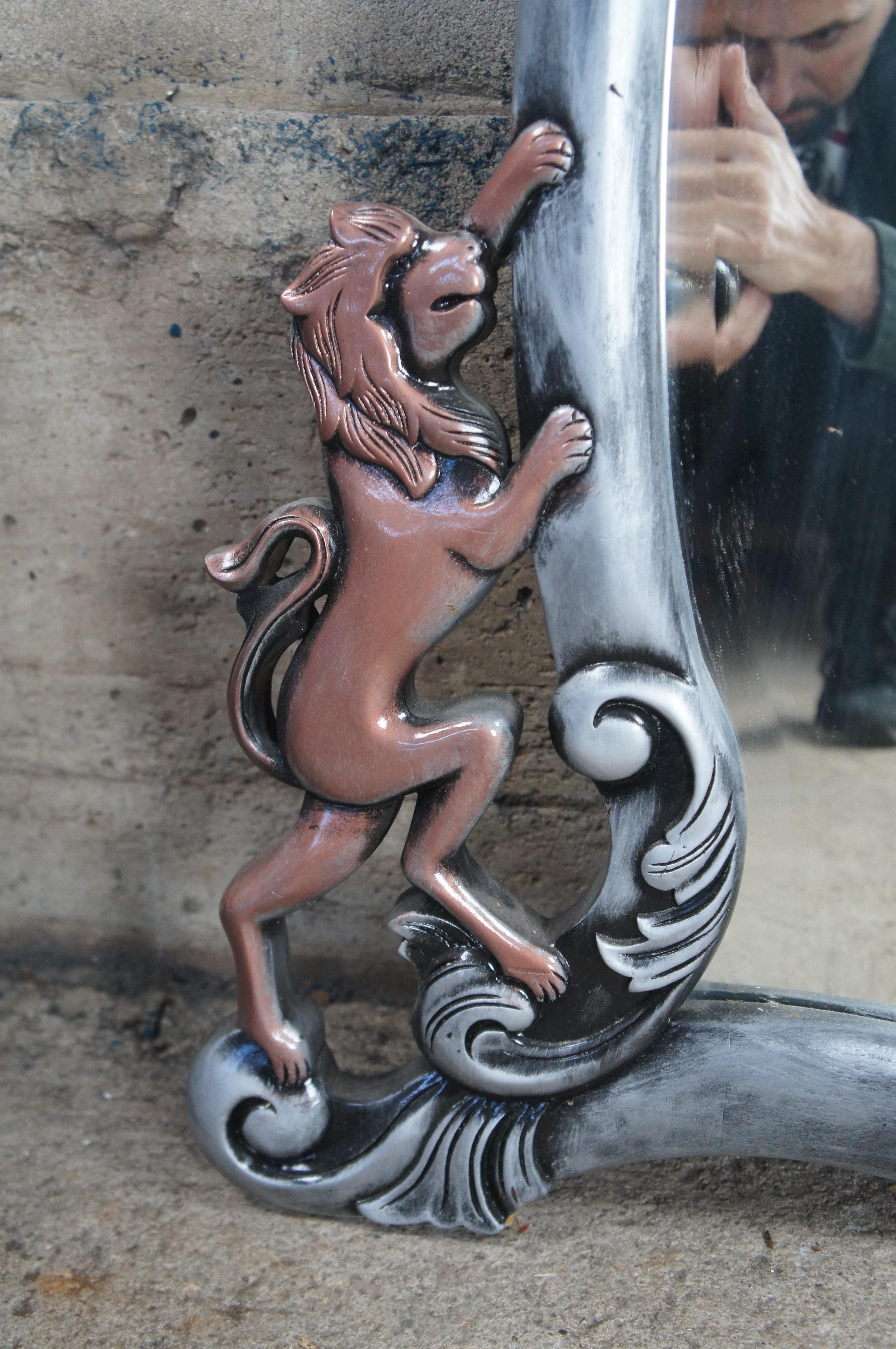 20th Century Victorian Style Painted Mahogany Figural Lion Beveled Vanity Wall Mantel Mirror For Sale