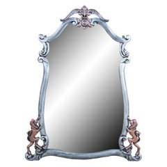 Miroir de cheminée de style victorien en acajou peint avec un lion figuratif biseauté