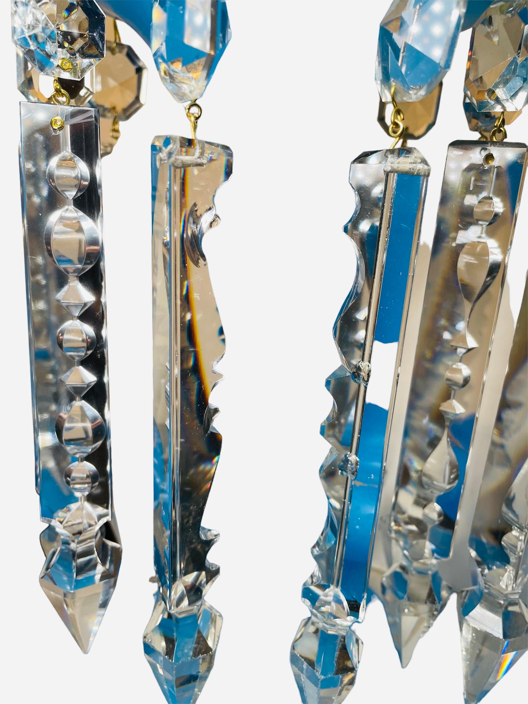 Pareja De Lustres De Vidrio Azul Para Chimenea De Estilo Victoriano siglo XX en venta