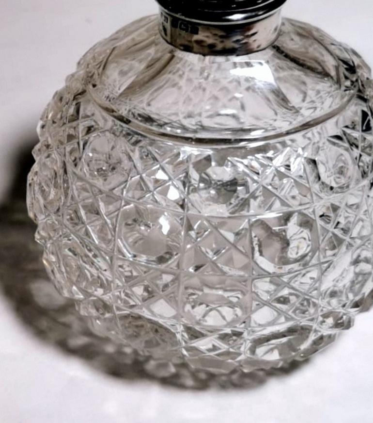 Victorian Style Pair of English Toilet Flasks Crystal Ground and Sterling Silver For Sale 7