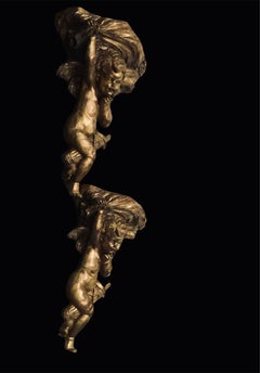 Victorian Style Pair of Gilt Wood Cherubs / Putti Shelves / Brackets