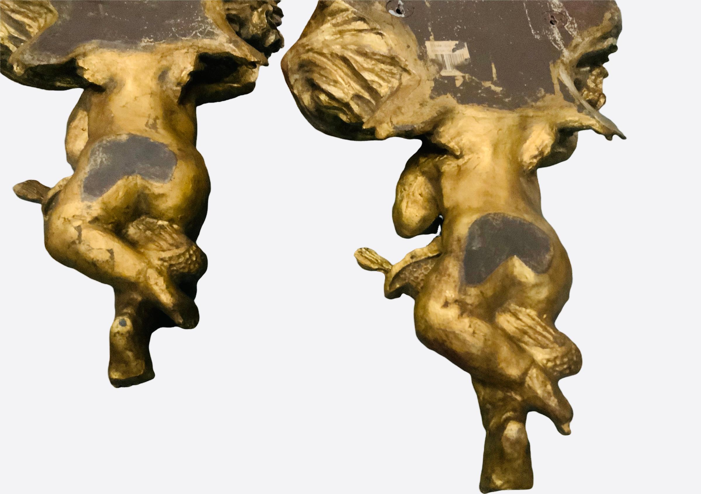 Hand-Crafted Victorian Style Pair of Gilt Wood Cherubs / Putti Shelves / Brackets  For Sale