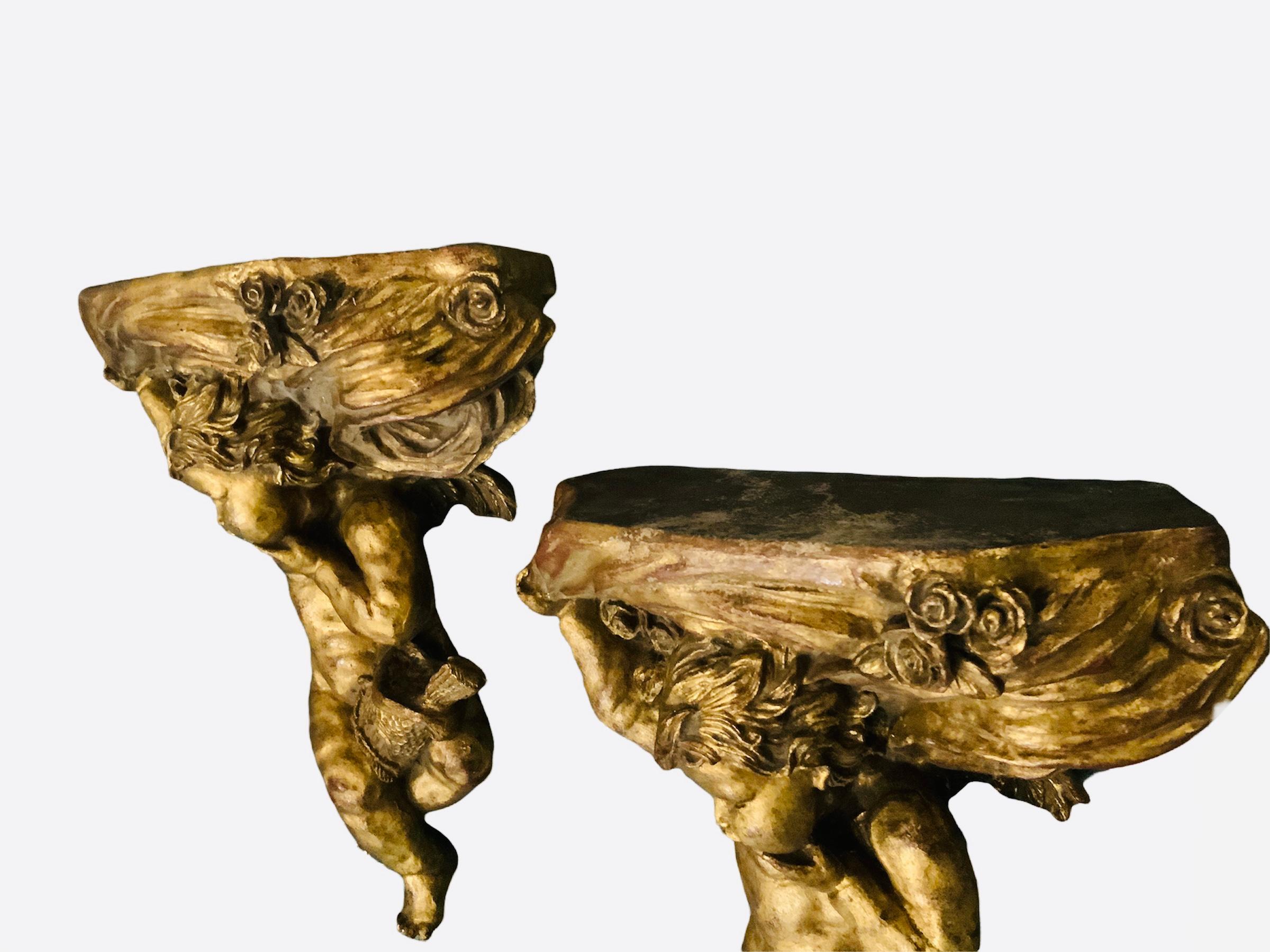 Viktorianischen Stil Paar vergoldete Holz Cherubs / Putten Regale / Klammern  im Angebot 2