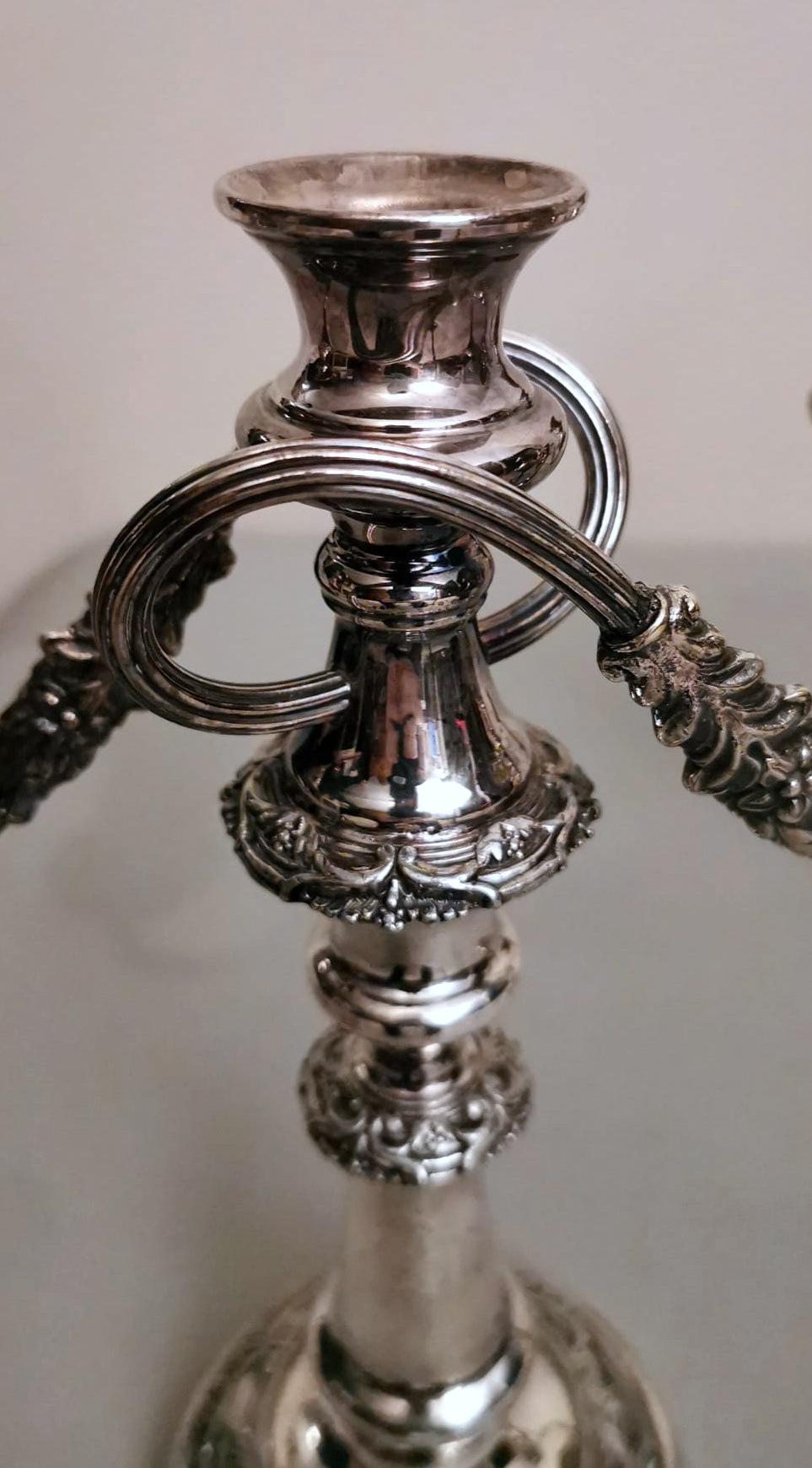 Victorian Style Pair of Silver Plated 3-Flame Convertible Candlesticks For Sale 2