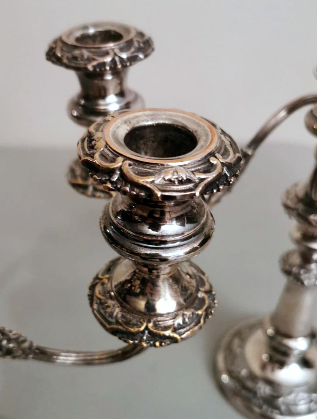 Victorian Style Pair of Silver Plated 3-Flame Convertible Candlesticks For Sale 3