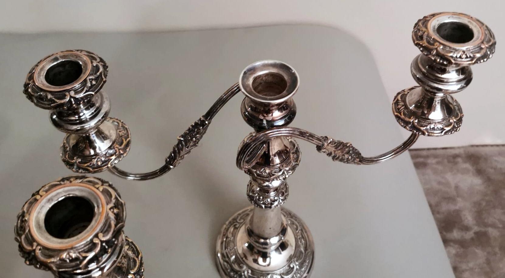 19th Century Victorian Style Pair of Silver Plated 3-Flame Convertible Candlesticks For Sale