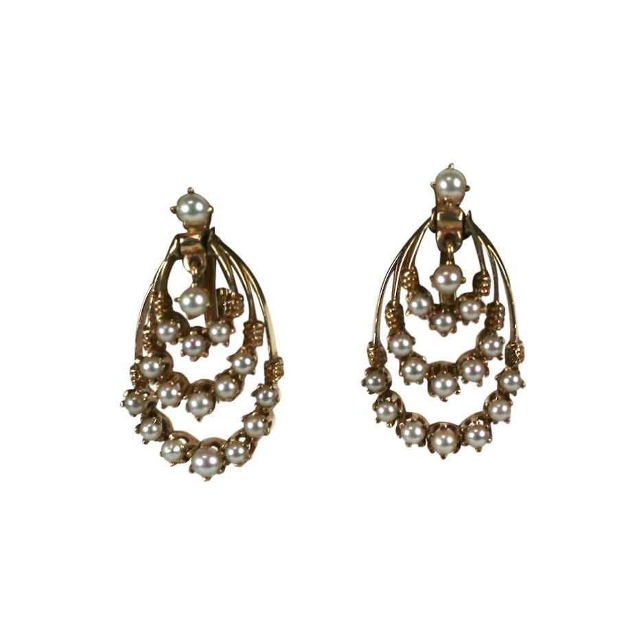 Victorian Style Pearl Hoop Earrings For Sale