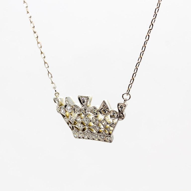 VictorianStyle Platinum and 18 Karat Gold Tiara or Crown Diamond Necklace For Sale at 1stdibs