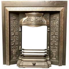 Vintage Victorian Style Polished Cast Iron Panelled Fireplace Insert