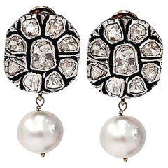 Victorian Style Polki Diamond Cluster
White Pearl Drop Earrings In 14k Gold