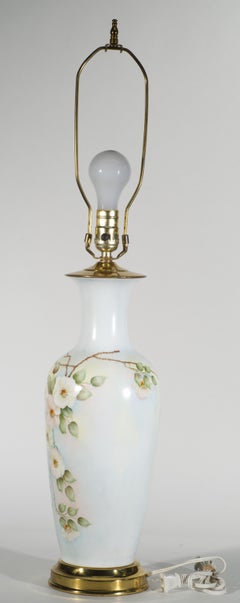 Victorian Style Porcelain Urn Table Lamp, Hand Painted Wild Roses