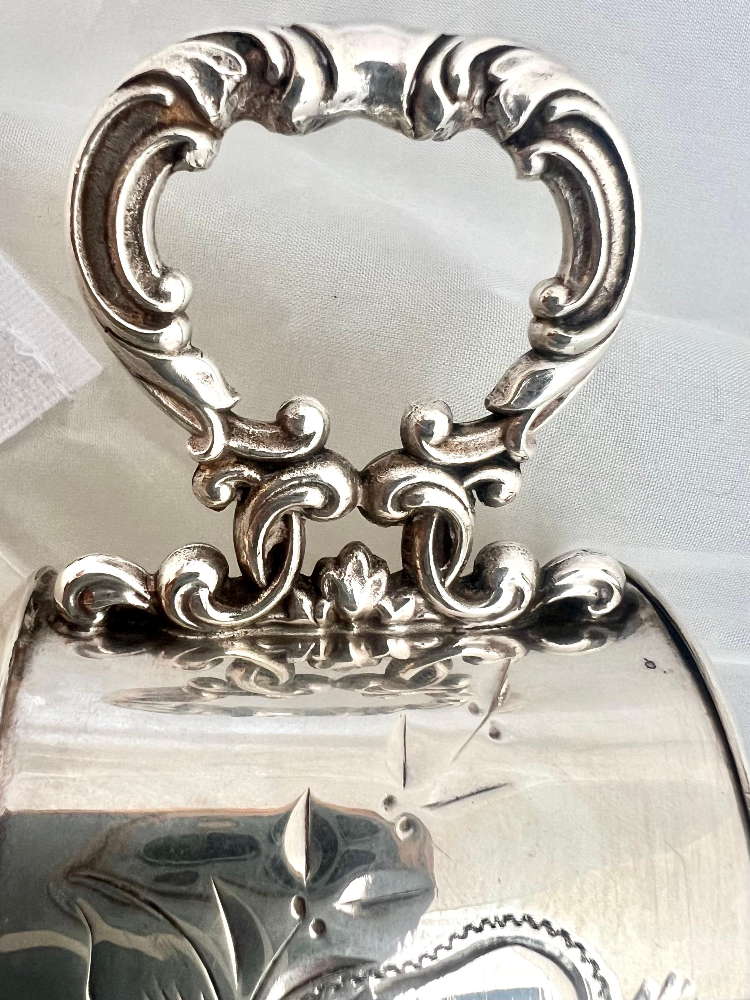 Engraved Victorian Style Retractable Razor Strap Enclosed in Silver  For Sale