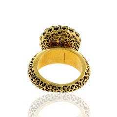 Victorian Style 14k Yellow Ring with Center Diamonds & Pave Diamonds