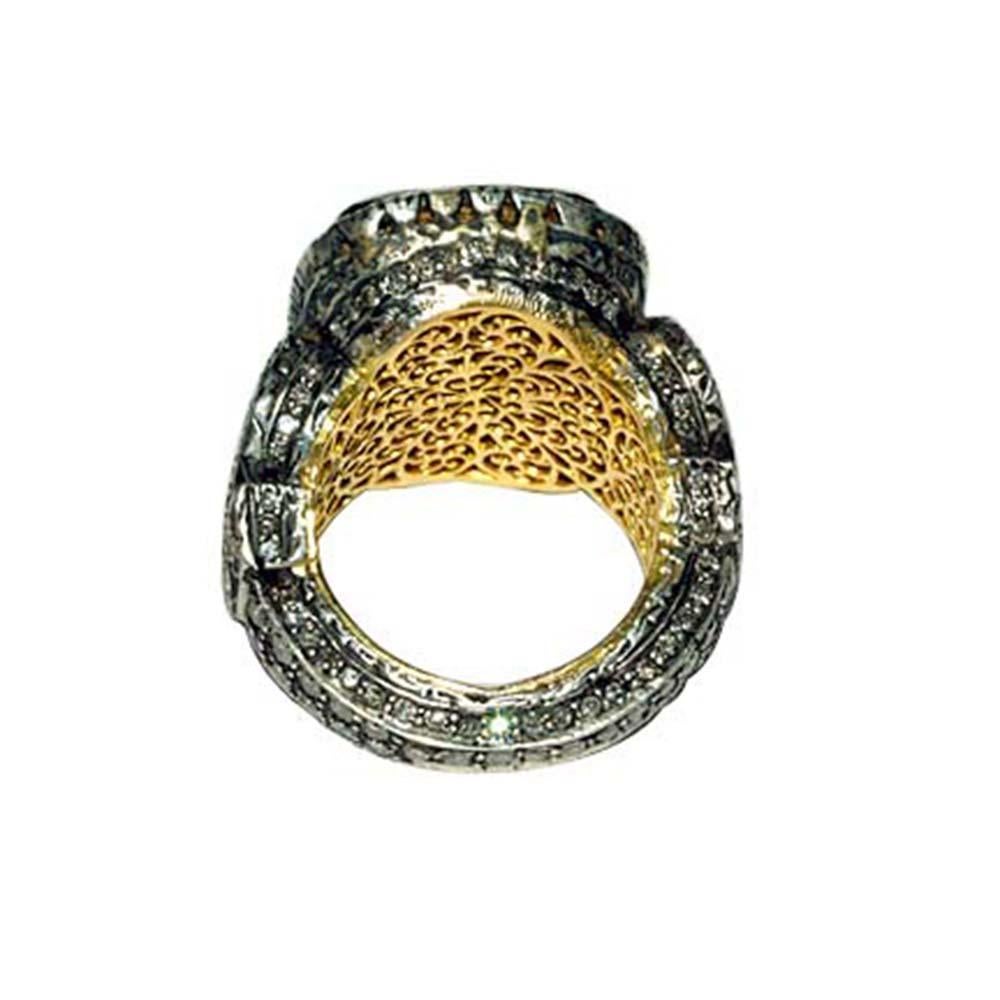 Vittoriano Anello in stile vittoriano con diamanti e rubini incastonati in oro e argento 14k in vendita