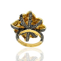 Victorian Style Ring With Pear Shape Blue Sapphires & Pave Diamond Grill