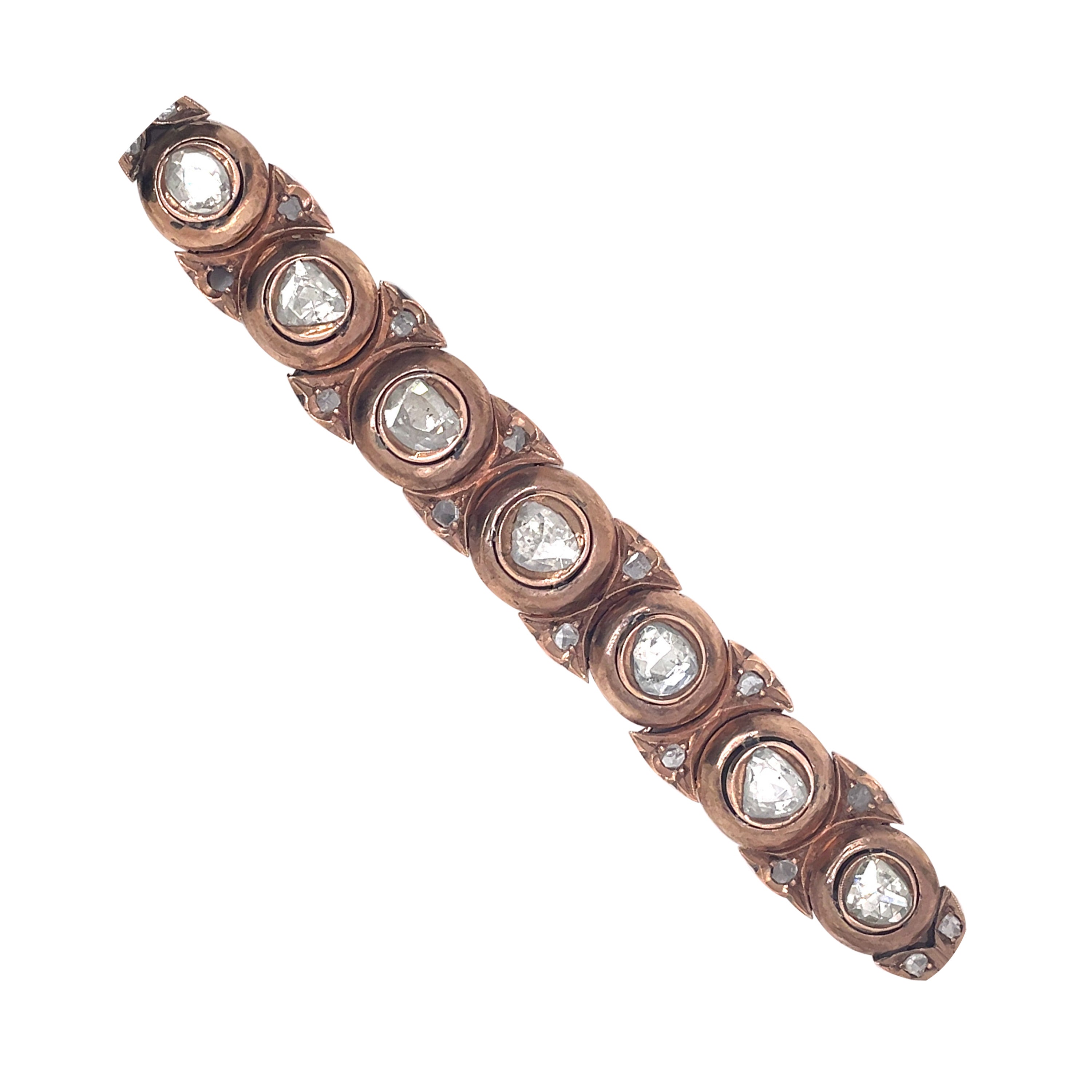 Pulsera de plata con bisel de diamantes talla rosa de estilo victoriano