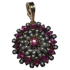 Antique Victorian Style Rose Gold Rubies And Seed Pearls Pendant