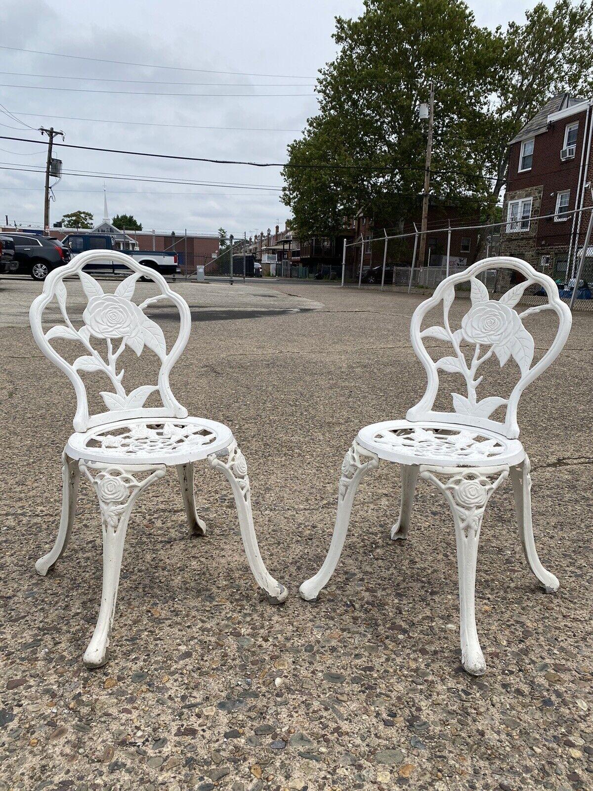 Victorian Style Rose Pattern Cast Aluminum Garden Patio Outdoor Bistro Chairs For Sale 6