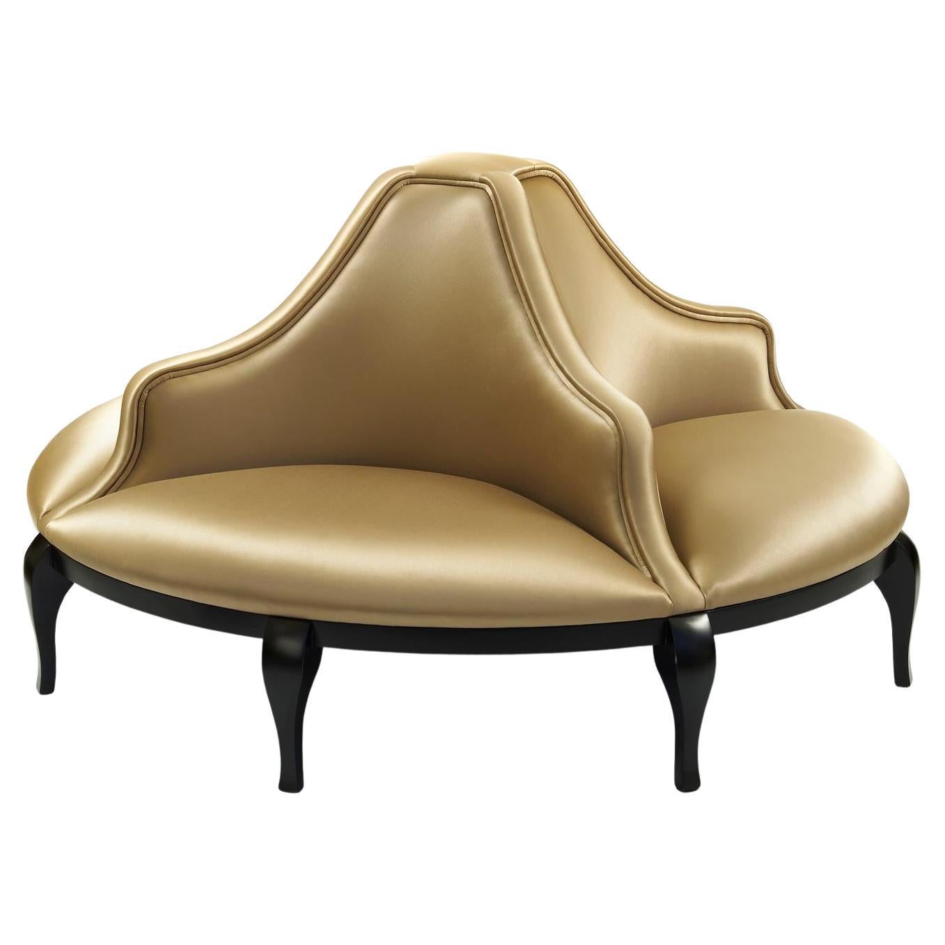 Rundes Sofa im viktorianischen Stil aus Baumwoll-Satin im Angebot