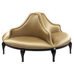 Victorian-Style Round Sofa in Cotton Satin