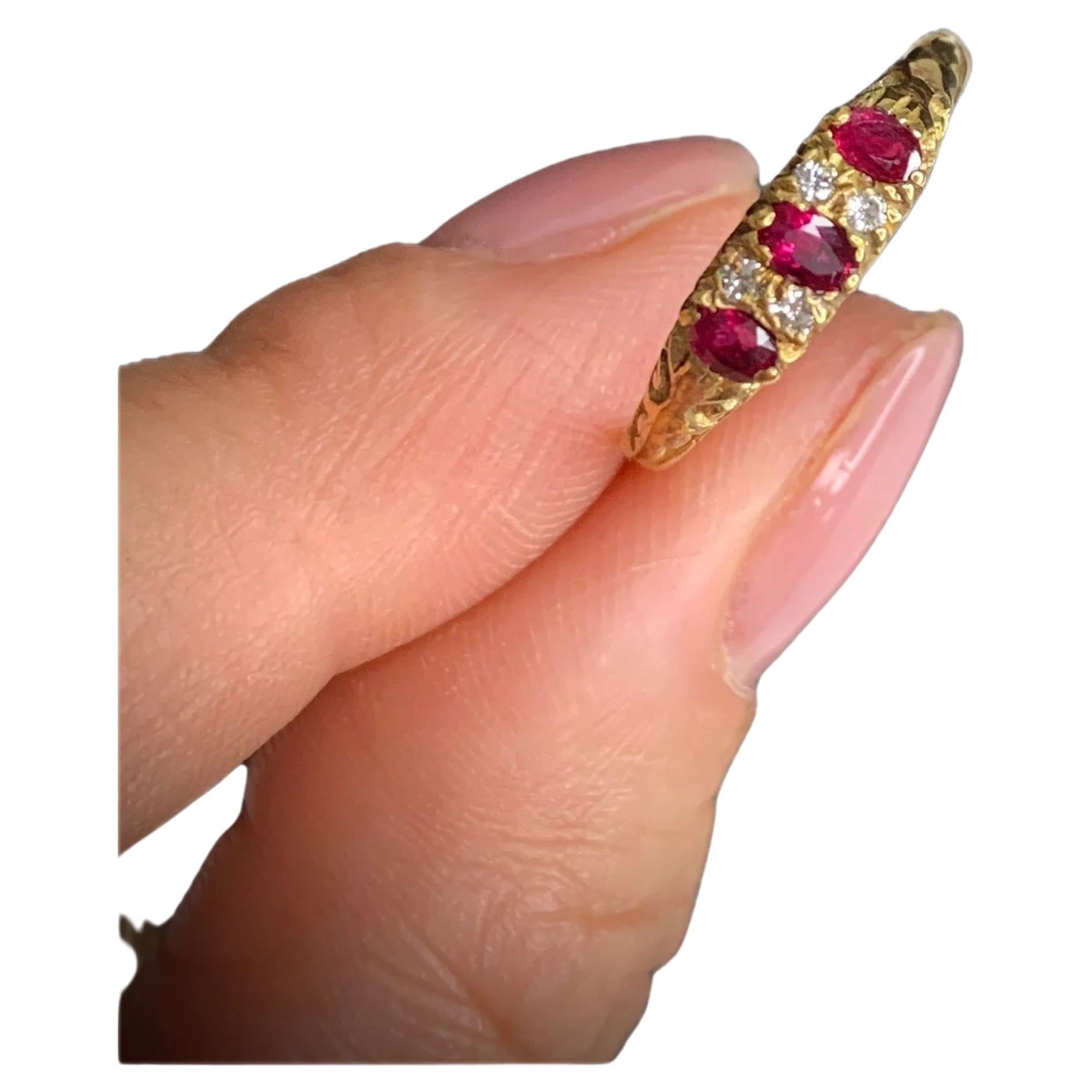 Victorian Style Ruby & Diamond Hand Carved Ring