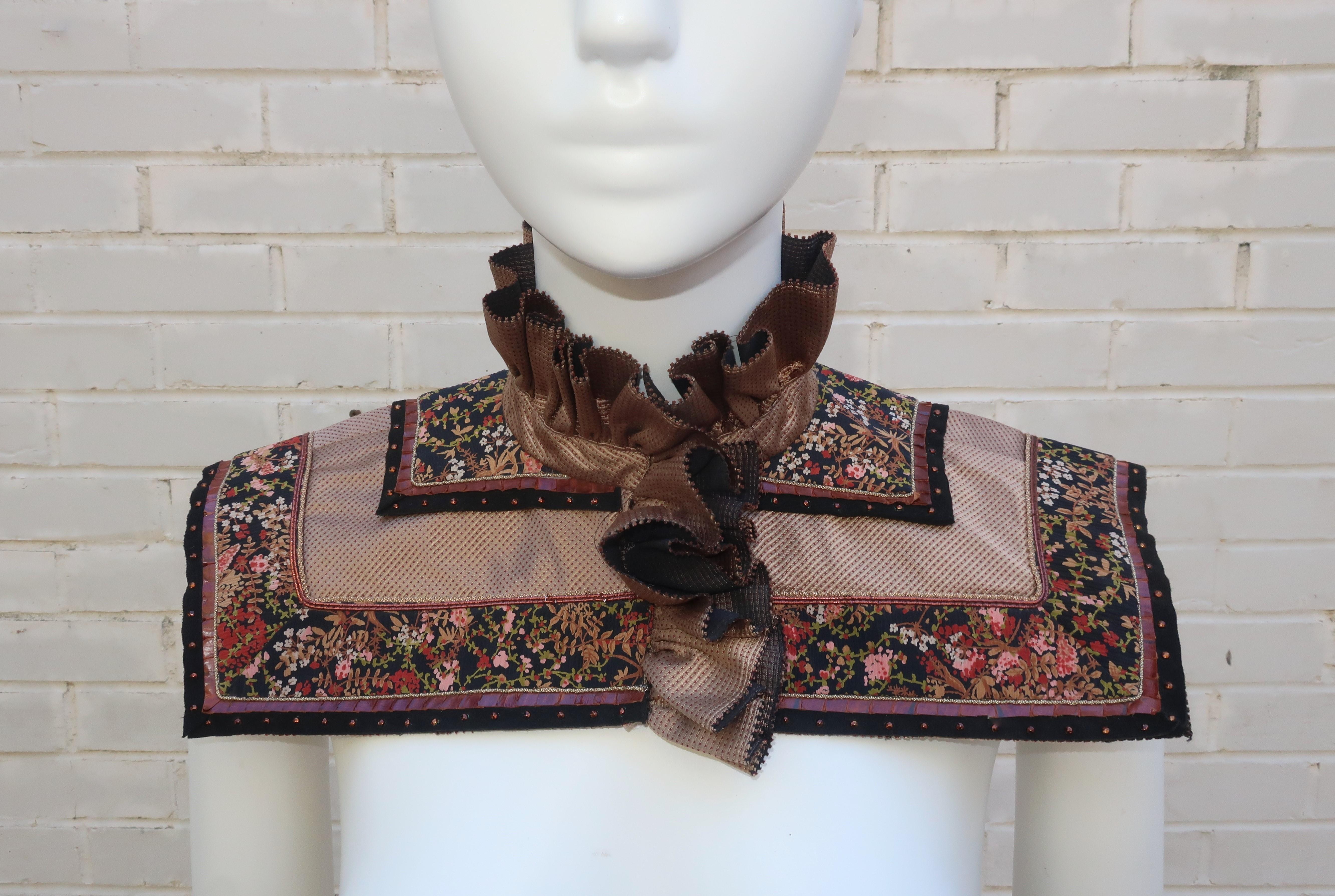 Black Victorian Style Ruffle Jabot Collar, 1990’s For Sale