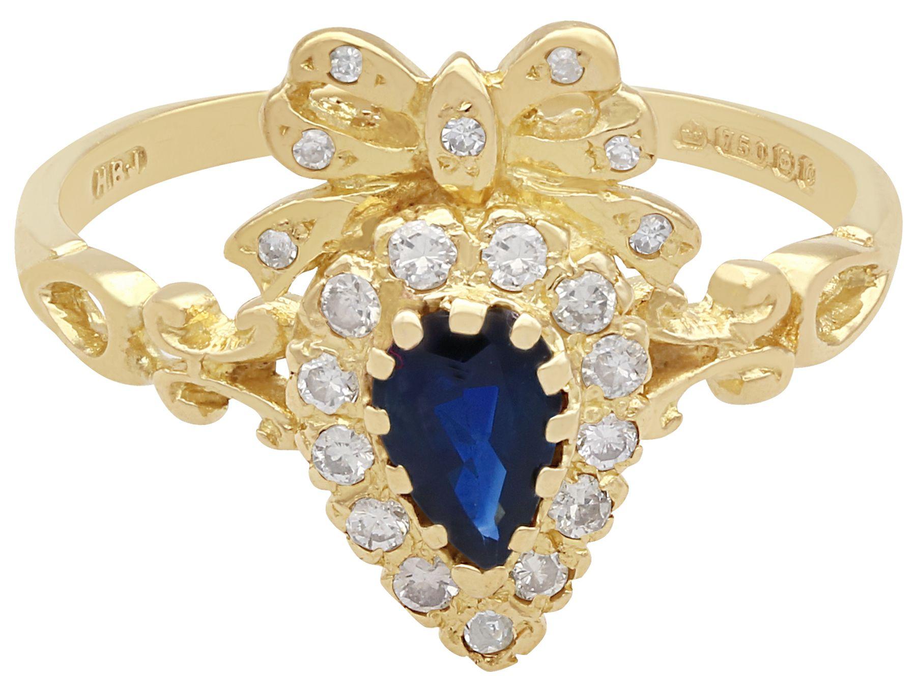 Pear Cut Victorian Style Sapphire and Diamond Yellow Gold Cocktail Ring For Sale