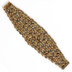 Victorian-Style Sapphire & Diamond Wide 18K Gold & Oxidized Silver Cuff Bracelet