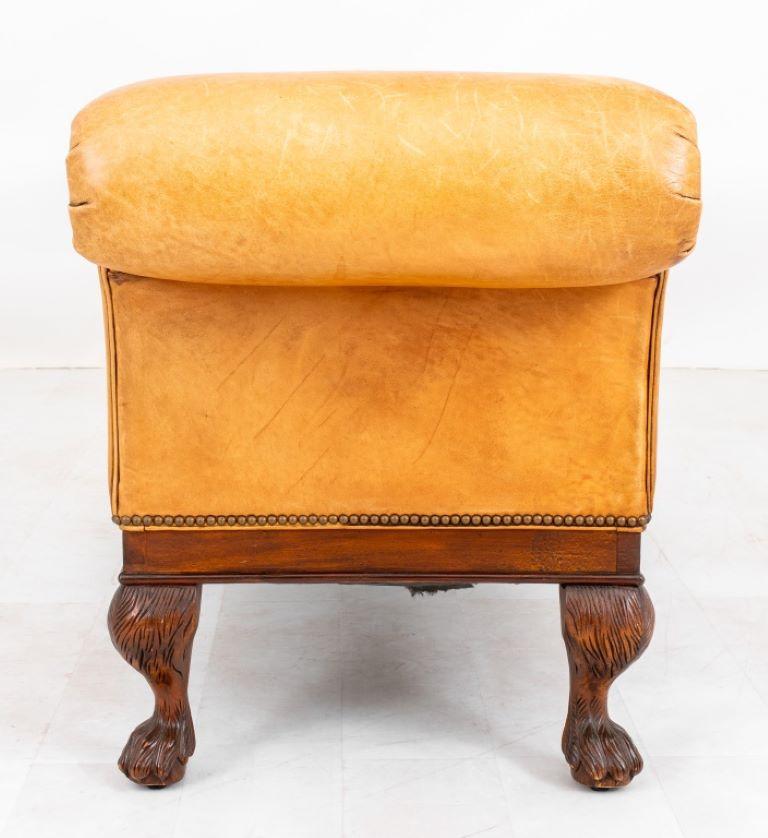 Leather Victorian Style Scroll Arm Upholstered Settle