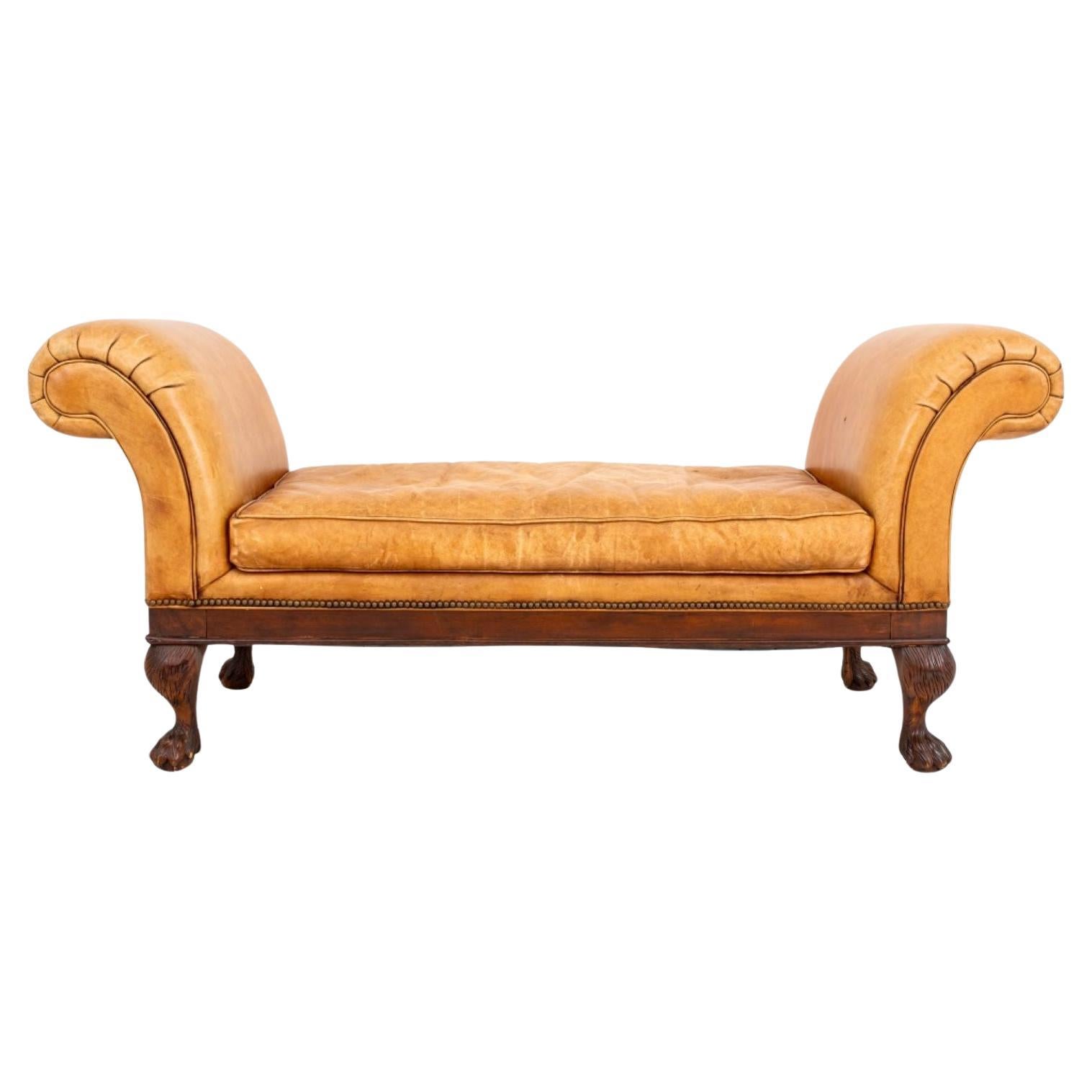 Victorian Style Scroll Arm Upholstered Settle