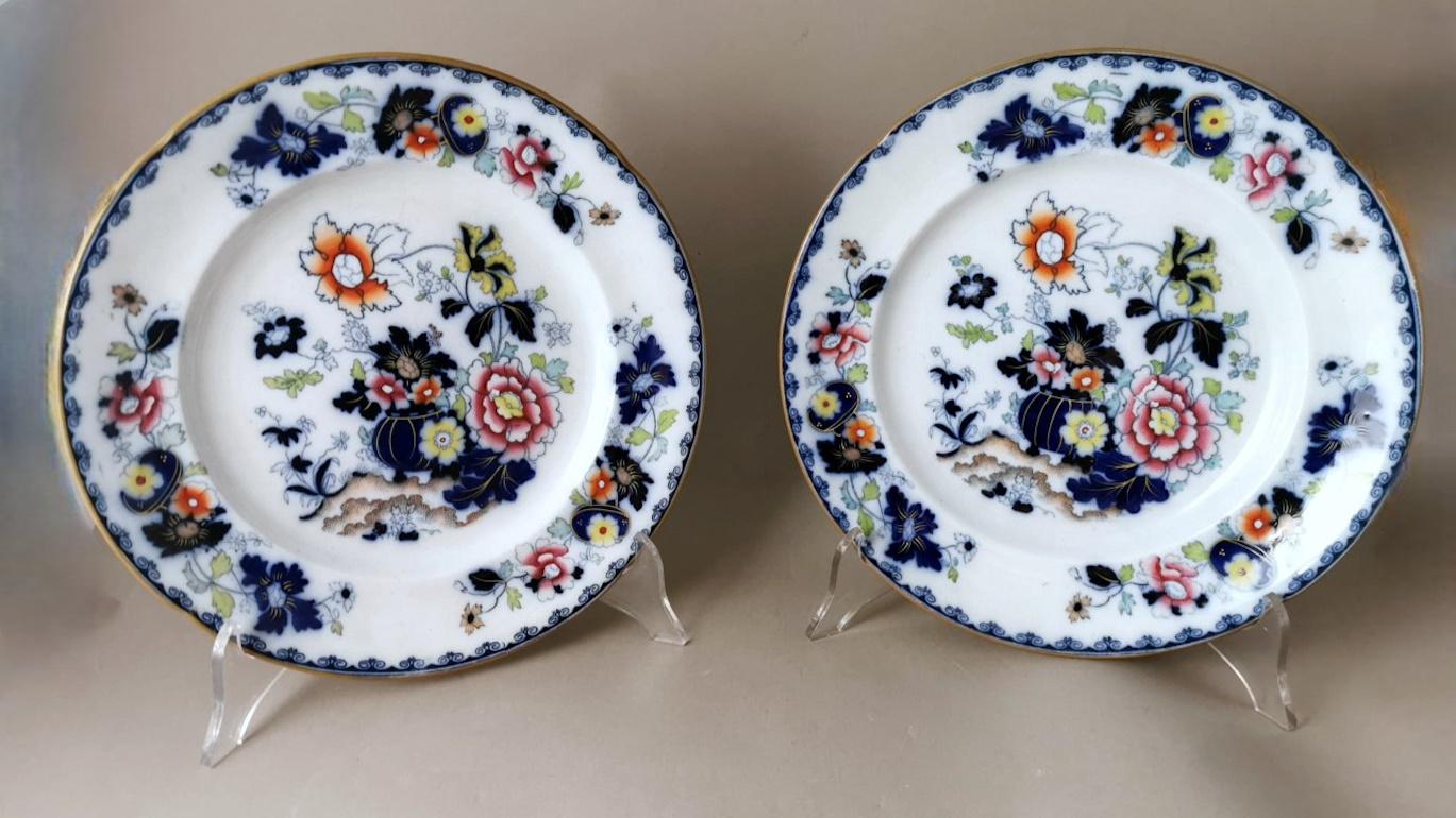 Estilo Victoriano Set 4 Platos Ingleses Transferware Decoraciones Marca Armas Reales Británico en venta