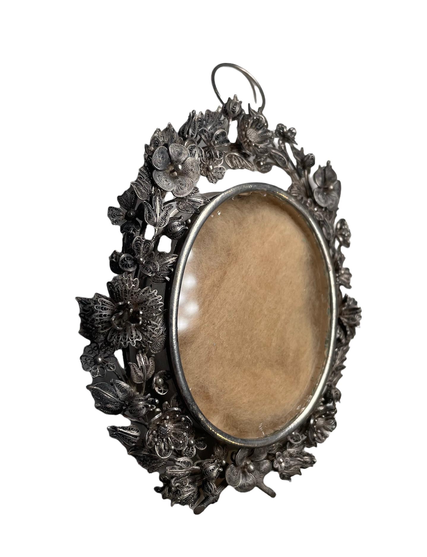 19th Century Victorian Style Silver Oval Filigree Locket/Reliquary Pendant For Sale