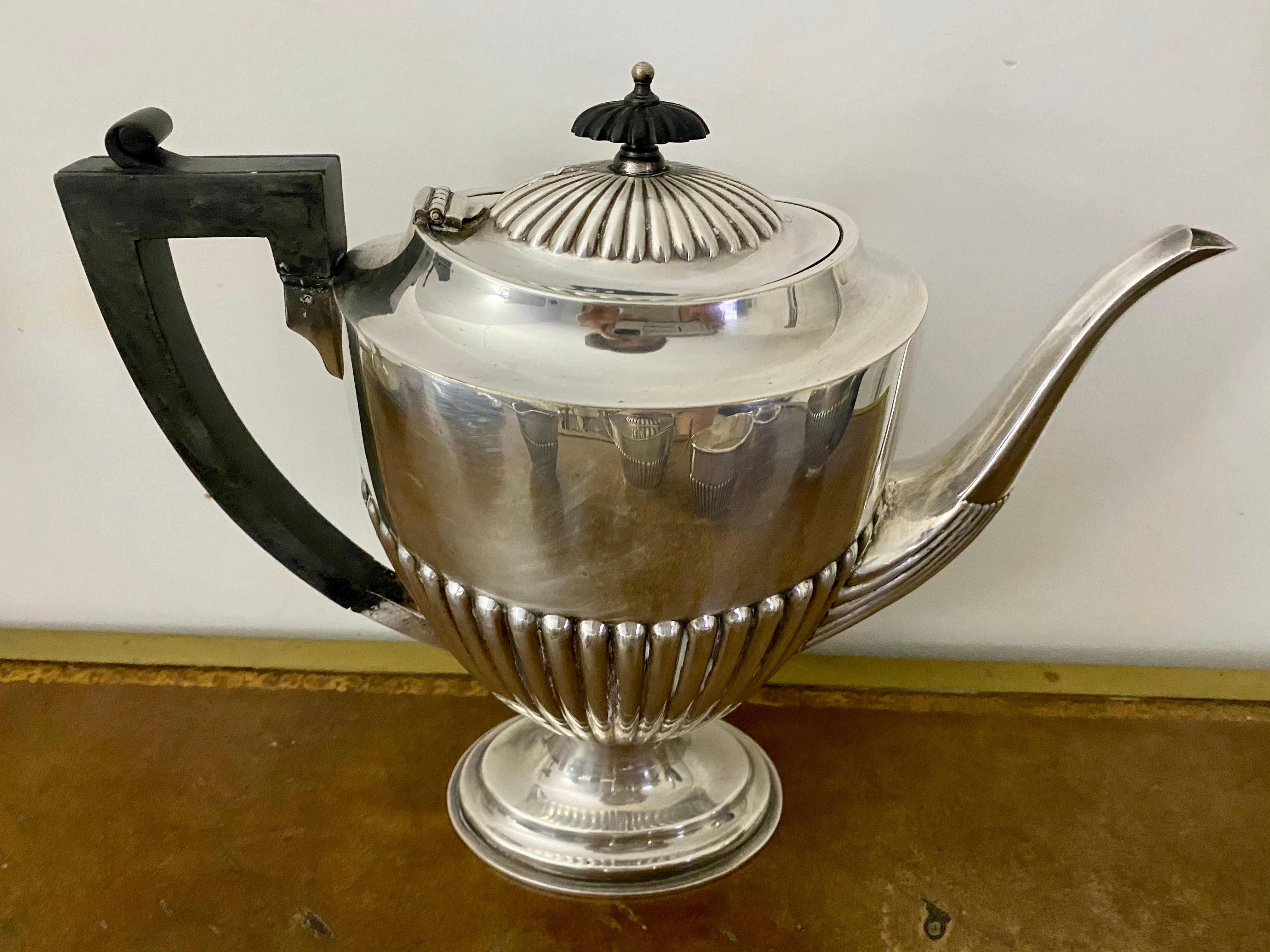 Regency Victorian Style Silver-Plate 5 Piece Tea Service, Queen Anne Design