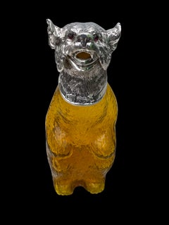 Victorian Style Silver Plate Bear Glass Decanter, 20th Century