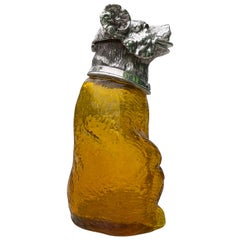 Victorian Style Silver Plate Bear Glass Decanter, 20th Century