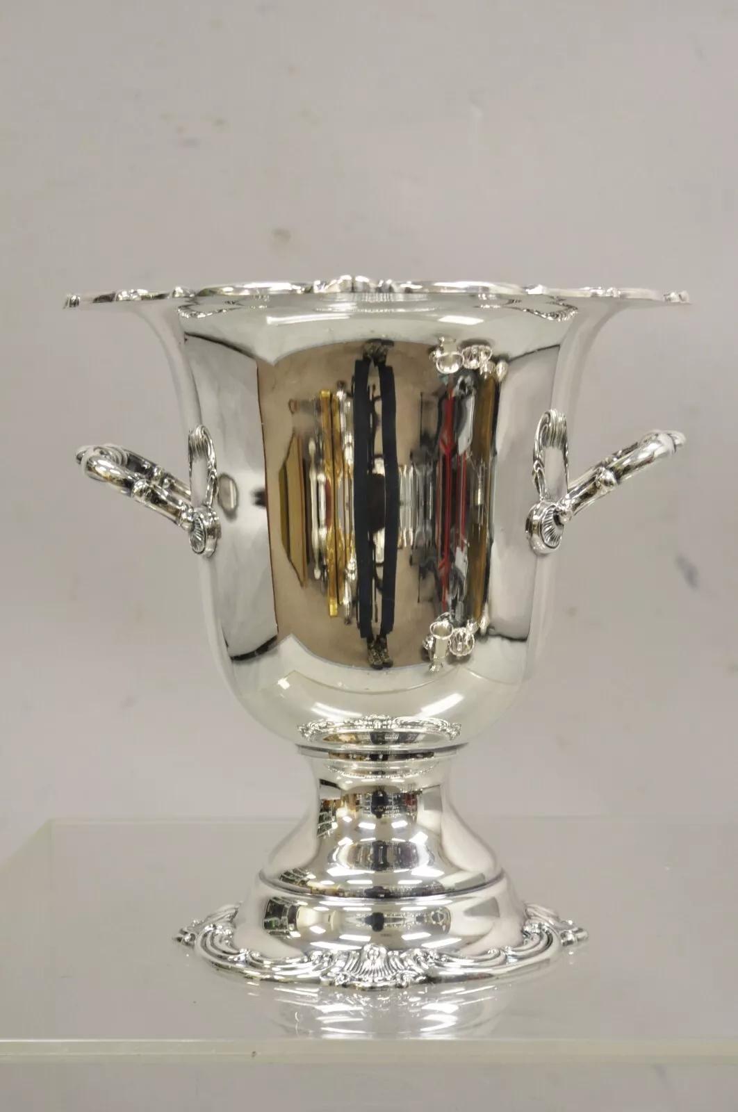 Vintage Victorian Style Silver Plated Footed Trophy Cup Champagne Chiller Ice Bucket. Circa Late 20th Century. Measurements: 10