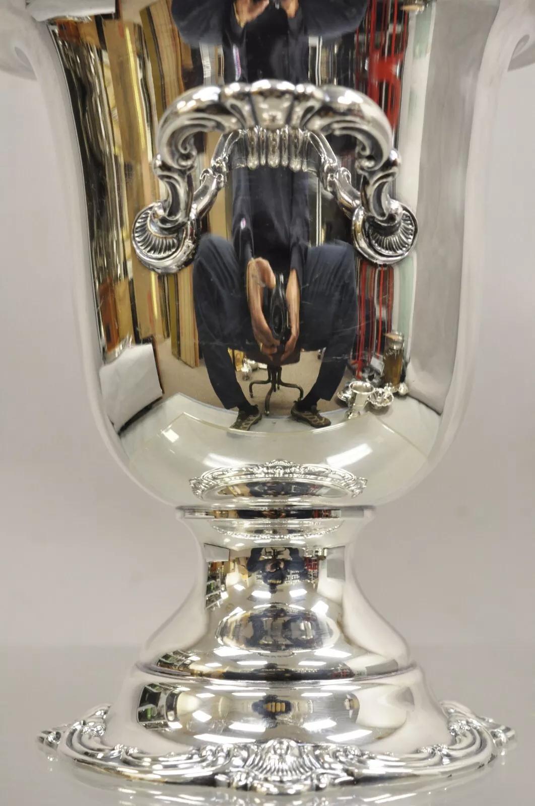 Victorian Style Silver Plated Footed Trophy Cup Champagne Chiller Ice Bucket In Good Condition In Philadelphia, PA