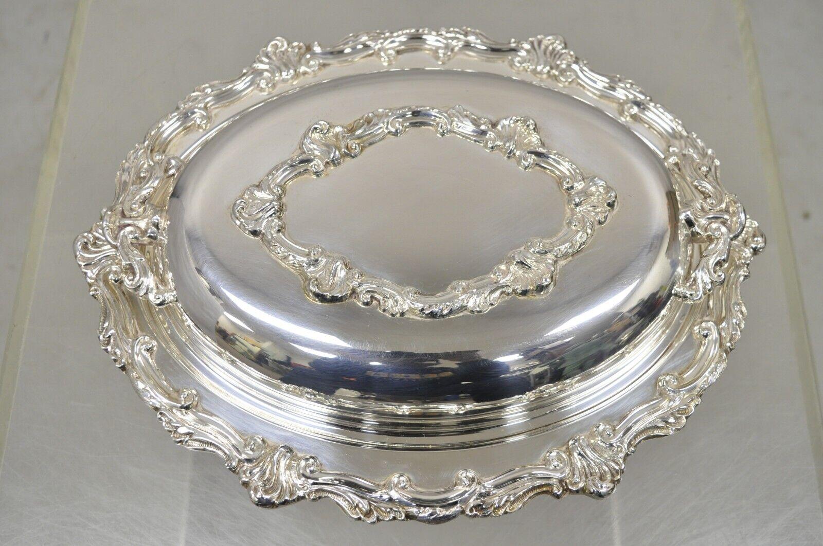 Victorian Style Silver Plated Ornate Lidded Twin Handle Vegetable Serving Dish For Sale 1