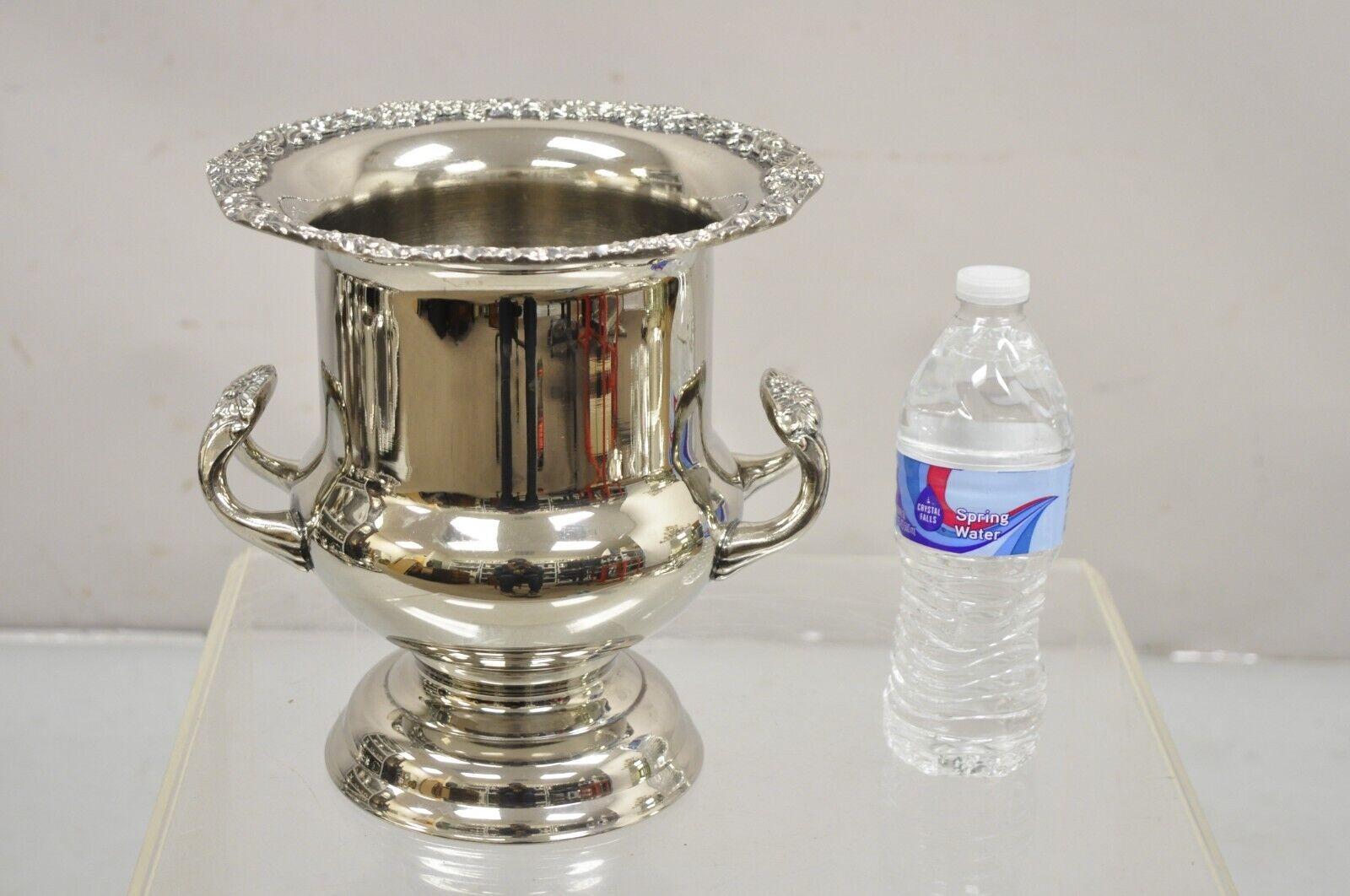 Vintage Victorian Style Silver Plated Potbelly Trophy Cup Champagne Chiller Ice Bucket. Circa Late 20th Century. Measurements: 9.5
